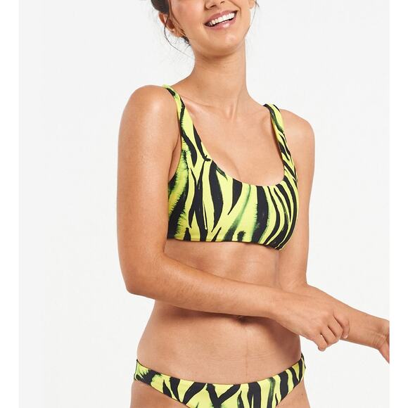 SIGAL Zebra Bikini Top Womens Medium Blue Striped Scoop Neck Tiger Stripe NEW - Picture 4 of 16